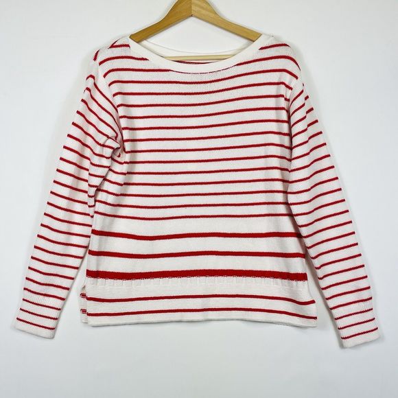 Caslon Red‎ White Stripe Knit Boatneck Pullover Sweater Womens Small NEW NWT - Picture 1 of 7